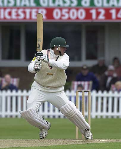 Neil Burns with a square cut in the Leics innings