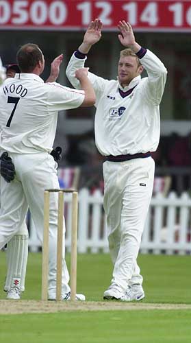 Bowler Wood and slip Flintoff have combined to dismiss  Stevens