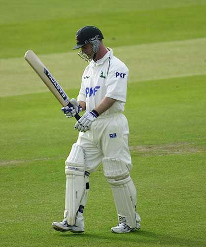 Notts Paul Johnson trudges off after being given out lbw to Greenidge