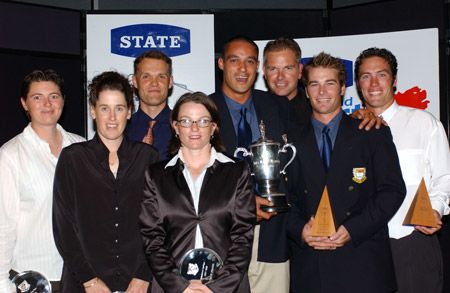 Major winners with their awards. Auckland Cricket Association awards dinner at Auckland, 2 April 2003