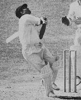 Vijay Manjrekar on his way to a hundred in his final Test
