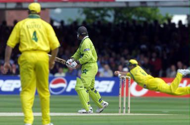 Pakistan's opening batsman Wajahatullah Wasti is out