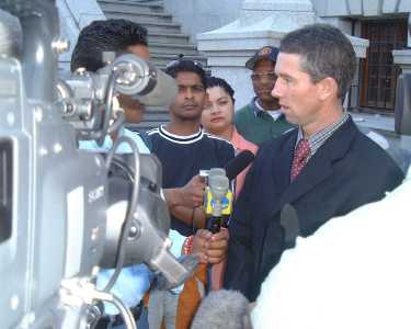 Derek Crookes after giving evidence at the King Commission, Thursday, 8 June 2000