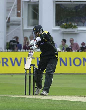 Saleem plays to the off in his half century