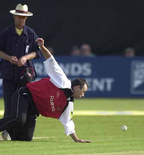 Adrian Dale fields athletically off his own bowling