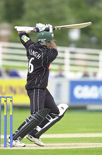 Anurag Singh with a lovely cover drive at The Riverside