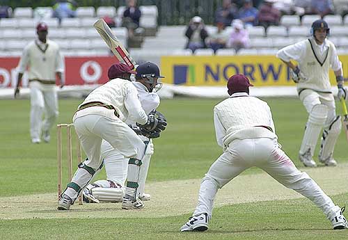Dominic Hewson pushes the ball through the covers in his knock of 47
