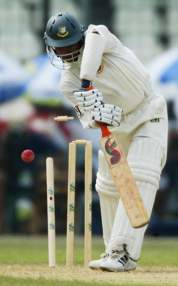 Hannan Sarkar is bowled by Matthew Hoggard