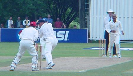 Parsons is beaten by a delivery from Degroot