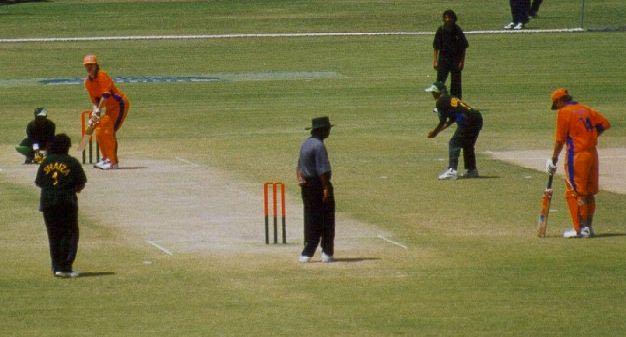Claudine van de Kieft batting with Caroline Salomons