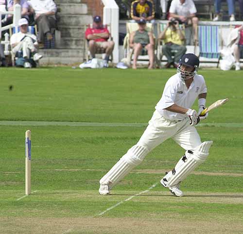 Durham opener Danny Law turns a ball round the corner on the leg side