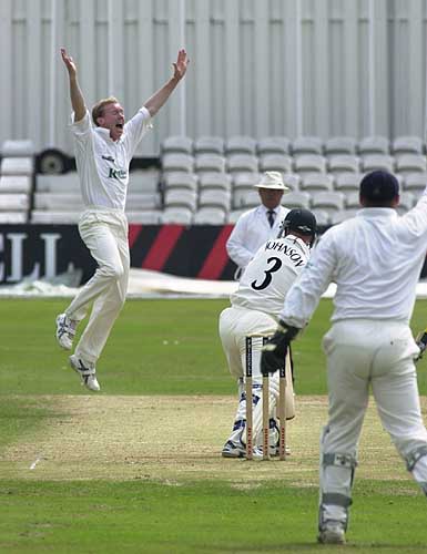 Kevin Dean goes up for the wicket of Paul Johnson lbw