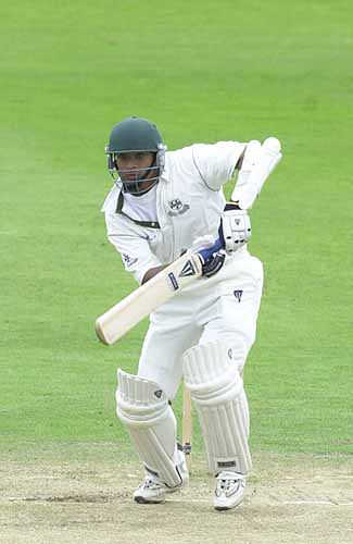 Anurag Singh pushes forward in the Worcs second innings