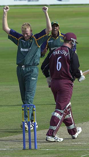 David Lucas has just trapped Keith Parsons lbw first ball