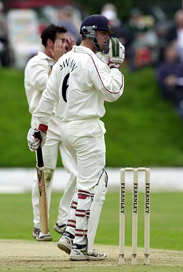 Agony for bowler Francis as Alec Swann edges a ball wide of second slip
