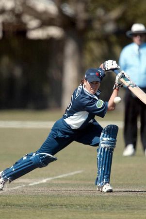 Watson drives through the covers. State League Final: Canterbury Women v Auckland Women at Christchurch, 22 Feb 2003