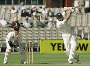Alan Wells hitting a straight 6, County Championship, Lancashire v Kent, 8-11 September 1999