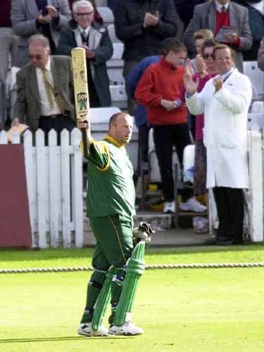 John Morris says his goodbye to the county game and to be greeted by his hoardes of admirers in the Trent Bridge pavilion.