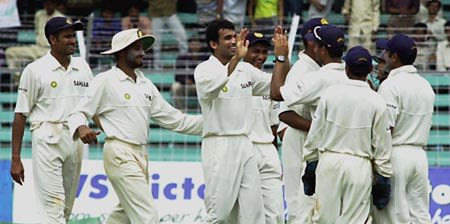 Zaheer Khan celebrates yet another West Indian wicket