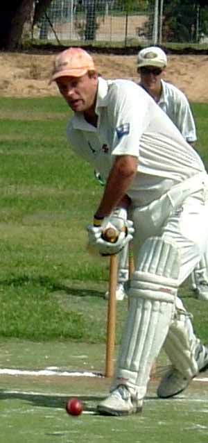 Lefebvre prepares to drive during his innings in Ashdod.