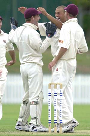 Symonds, Seccombe and Anderson celebrate