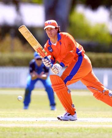 Dutch opening bat Koster playing against England where she scored 27
