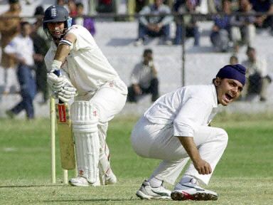 Reetinder Sodhi appeals for the wicket of Hussain , but not out.
