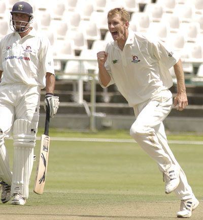 Garth Roe of North West celebrates the dismissal of Andrew Puttick