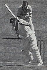 Peter May on his way to a century in the Sydney Test