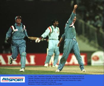 England v India, 11 Dec 1997: Fleming dismisses Chauhan to end the game