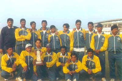 The runner-up Bihar team with Sundram Trophy at Keenan Stadium