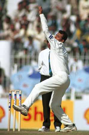Arshad Khan in his bowling stride