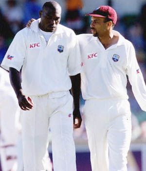 West Indies skipper has a quiet word with quickie Marlon Black
