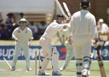 Allan Donald gets through the defences of O'Connor