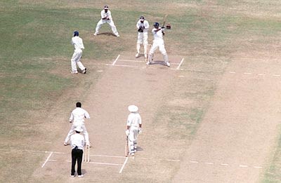 V Bharadwaj cover drives AnanthaPadmanabhan