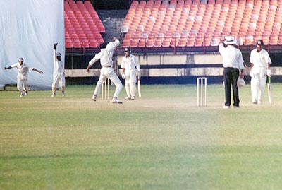 Yohannan is delighted after trapping M Beerala LBW