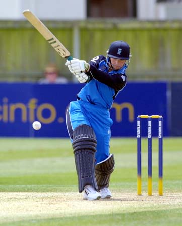 Opening batter Kathryn Leng showing some form before she got bowled by Cathryn Fitzpatrick
