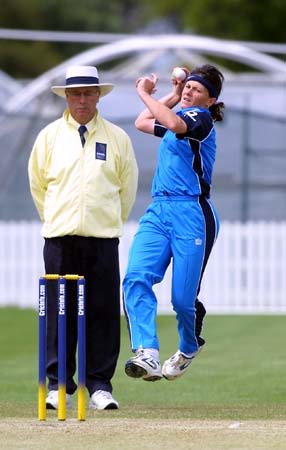 Taylor in her bowling spell of 3 for 30