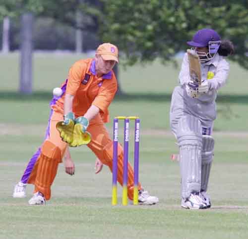 Sri Lanka's Hiruka Dilani Fernando plays during her innings of 10