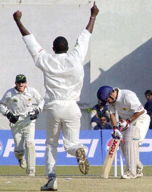 Nkala is over joyed as he bowls Tendulkar