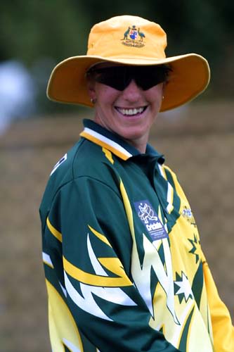 Australian fielder Louise Broadfoot enjoying an easy victory over the Netherlands