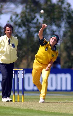 Australian bowler Olivia Magno delivers the ball