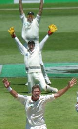 Jacob Oram, Robbie Hart and Stephen Fleming go up in appeal