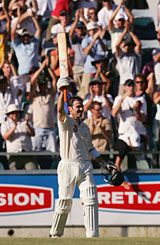 Damien Martyn acknowledges his hundred